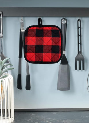 Joyhalo 4 Pack Pot Holders for Kitchen,Cotton Oven Holder with Great Heat Resistance,Non Slip Hot Pads for Kitchen Clearance,Black and Red
