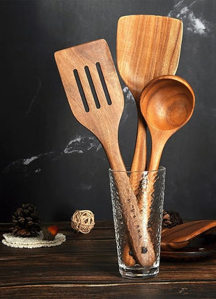 Teak Wooden Spoons for Cooking - 8Pcs Kitchen Utensils Set With Spatulas