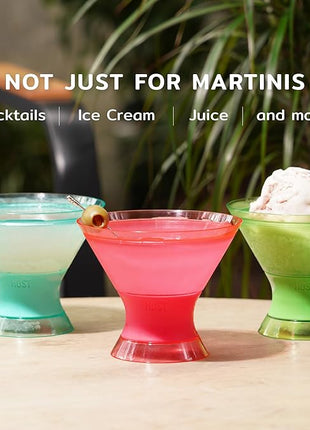 HOST Freeze Insulated Martini Cooling Cups, Plastic Freezer Gel Chiller Double Wall Stemless Cocktail Glass Set of 2, 9oz Punch Pink