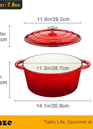 Velaze 7.5 QT Dutch Oven Pot with Lid, Enameled Cast Iron Dutch Oven with Dual Handles for Sourdough Bread Baking, Cooking, Non-stick Enamel Coated Cookware (RED)