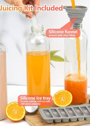 Zukro Glass Water Bottles with Lids 32 oz, 3 Pack Reusable Large Juice Bottles With Stainless Steel Airtight Cap for Juicing, Leak Proof Clear Drinking Jar Beverage storage container, BPA Free