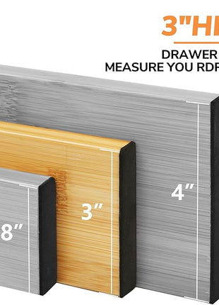 BAMEOS 4 pcs 3" High Bamboo Drawer Dividers Adjustable Drawer Organizer Expandable Drawer Organization Utensil Organizers for Kitchen Dresser Bathroom Bedroom and Office