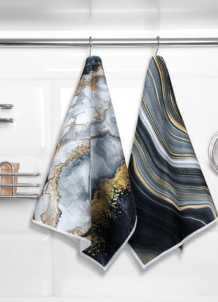 Boyiee Set of 6 Marble Kitchen Towels Gold Black Marble Tea Dish Towels 24 x 16 Inches Modern Absorbent Hand Washcloths Housewarming Gifts for Farmhouse Kitchen Bathroom Decorations
