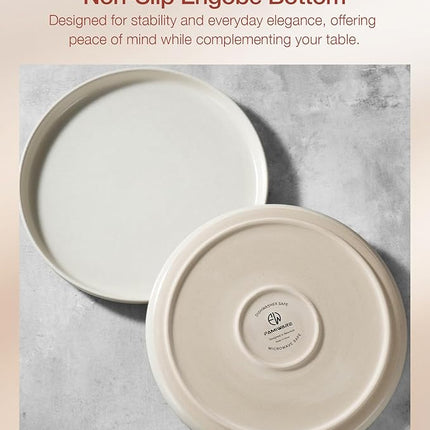 Famiware Milkyway Stoneware Dinnerware Sets with Pasta Bowls, Service for 4 (16 Pieces), Reactive Glaze Plates and Bowls Sets, Microwave and Dishwasher Safe Dishes Set, Matte Beige White