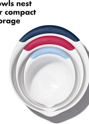 OXO,plastic Good Grips 3-Piece Mixing Bowl Set – Blueberry, Jam & Seltzer Handles,4.7 LITERS, Large