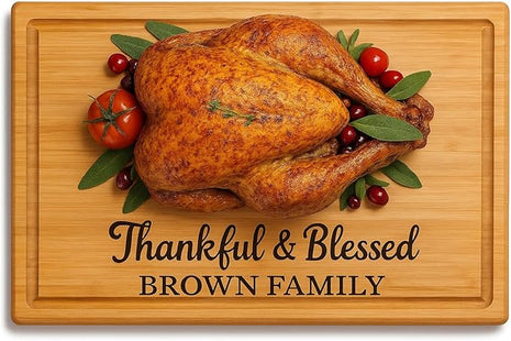 Personalized Turkey Platter for Thanksgiving - Custom Engraved Bamboo Cutting Board, and Charcuterie Board - Unique Wedding Gift, Bridal Shower, Engagement, Anniversary, Housewarming, Christmas Gifts