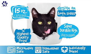Winston & Bear Thirsty Black Cat Coffee Mug - Funny Ceramic Coffee Mug Gift for Cat Lovers - Cute Novelty Cup for Men and Women (15oz)