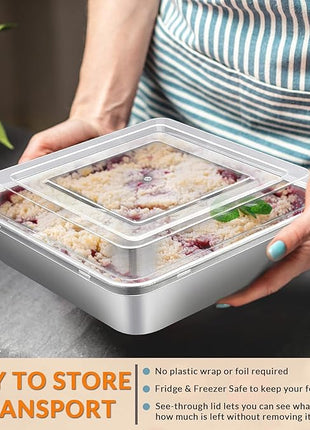 E-far 8 x 8-Inch Baking Pan with lid, Square Cake Brownie Baking Pans Stainless Steel Bakeware Set of 2, Non-toxic & Healthy, Easy Clean & Dishwasher Safe - 4 Pieces(2 Pans + 2 Lids)