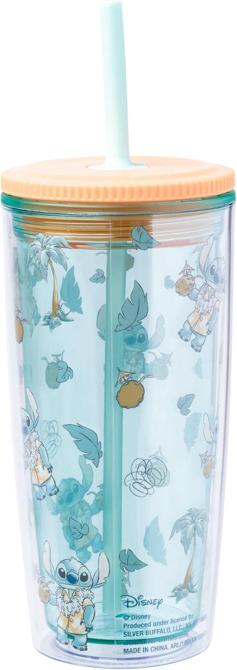 Silver Buffalo Disney Lilo and Stitch Tropical Shirt Spill Resistant Plastic Tumbler, 20 Ounces