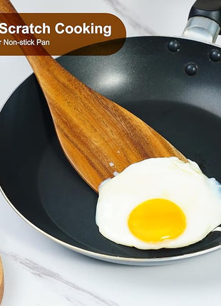 FJNATINH 6 PCS Teak Wooden Cooking Kitchen Utensils Set, Large Wooden Spoons for Cooking Mixing Baking, Non-stick Kitchen Utensils Set Gifts for Women Housewarming Gifts