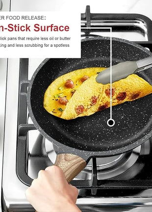 Caannasweis Nonstick Granite Frying Pan Skillet, Non Stick Omelette Fry Pans, Omelet Egg Pan, Stone Cookware Chef's Pan, Induction Compatible, PFOA Free (Gray, 9.5 Inch)