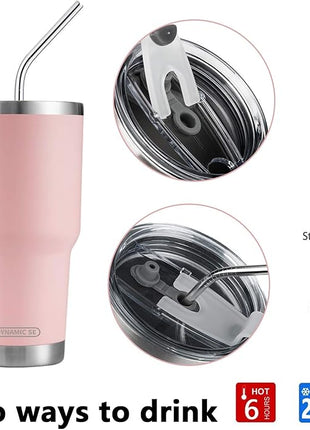 D·S 30oz Sakura Pink Tumbler Stainless Steel Double Wall Vacuum Insulated Mug with Straw and Lid, Cleaning Brush for Cold and Hot Beverages