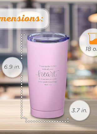 Christian Art Gifts Stainless Steel Double-Wall Vacuum Insulated Travel Mug 18 oz Pink Tumbler with Lid for Women Inspirational Bible Verse - Trust in the Lord - Proverbs 3:5