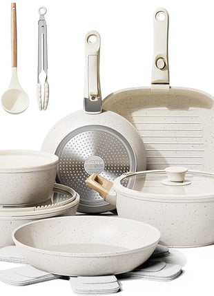 19 Pcs Pots and Pans Set Non Stick Ceramic Cookware Set with Removable Handles, Non Toxic Induction Kitchen Cookware Sets RV Cookware,Dishwasher/Oven Safe PFAS/PTFE/PFOA Free Cream White