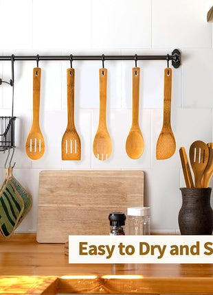 Wooden Spoons for Cooking 7-Piece, Kitchen Nonstick Bamboo Cooking Utensils Set, Carbonized Bamboo Durability Spatula Spoon for Everyday Use