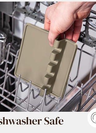 Cream Silicone Spoon Rest for Stove Top with Drip Pad (Two Pack) - Heat-Resistant, BPA-Free Utensil Rest & Spoon Holder for Kitchen Counter - Grill Utensil Holder for Spatulas, Tongs, Ladles