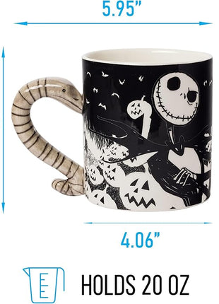 Silver Buffalo Disney Tim Burton's Nightmare Before Christmas Jack Skellington and Moonlight Snake 3D Sculpted Handle Ceramic Mug, 20 Ounces