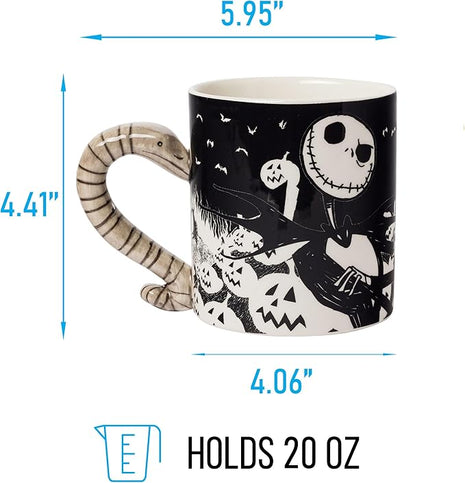 Silver Buffalo Disney Tim Burton's Nightmare Before Christmas Jack Skellington and Moonlight Snake 3D Sculpted Handle Ceramic Mug, 20 Ounces
