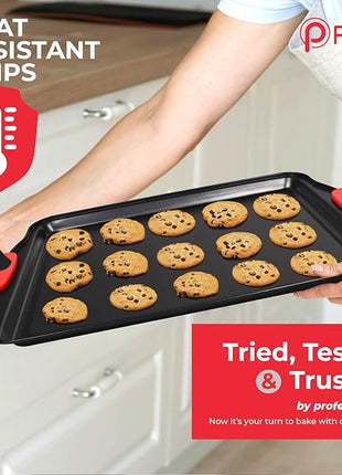 PERLLI Non-Stick 6-Piece Baking Pan Set, BPA-Free Carbon Steel Bakeware Set with Silicone Handles, Stackable Kitchen Oven Set, Cookie Sheet, Baking Tray, Baking Sheet Set, Oven Safe (446°F)