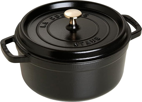 STAUB Cast Iron Roaster/Cocotte, Round, 6.7 L, Black, 28 cm