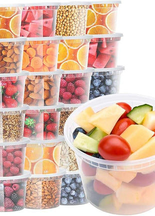 Glotoch 48 Pack 16 oz. (2 Cups/1 Pint) Plastic Food and Drink Storage Containers Set with Lids - Microwave, Freezer & Dishwasher Safe Eco-Friendly, BPA-Free, Reusable & Stackable