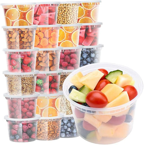 Glotoch 48 Pack 16 oz. (2 Cups/1 Pint) Plastic Food and Drink Storage Containers Set with Lids - Microwave, Freezer & Dishwasher Safe Eco-Friendly, BPA-Free, Reusable & Stackable
