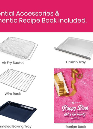 VAL CUCINA Limited Edition Happy Pink Infrared Heating Air Fryer Toaster Oven, Extra Large Countertop Convection Oven 10-in-1 Combo, 6-Slice Toast, Enamel Baking Pan Easy Clean with Recipe Book