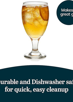 Libbey Classic Glass Goblets Set Of 12, Dishwasher Safe 16.25 Oz Drinking Goblets for Tea, Sangria and More, Ideal Stemmed Water Glasses for Parties