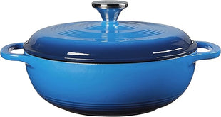 Lodge 3 Quart Enameled Cast Iron Dutch Oven with Lid – Dual Handles – Oven Safe up to 500° F or on Stovetop - Use to Marinate, Cook, Bake, Refrigerate and Serve – Caribbean Blue