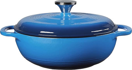 Lodge 3 Quart Enameled Cast Iron Dutch Oven with Lid – Dual Handles – Oven Safe up to 500° F or on Stovetop - Use to Marinate, Cook, Bake, Refrigerate and Serve – Caribbean Blue