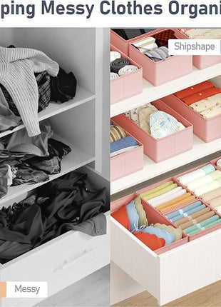 DIMJ Drawer Organizers Clothes, Set of 16 Dresser Organizer Bins, Fabric Closet Organizers and Storage, Shallow Drawer Dividers for Nursery, Clothing, Baby Clothes, Socks, Underwears, Tie (Pink)