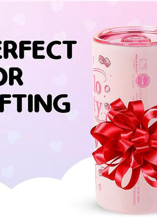 Silver Buffalo Sanrio Hello Kitty Strawberry Milk Double Wall Stainless Steel Travel Mug With Handle, 15 Ounces