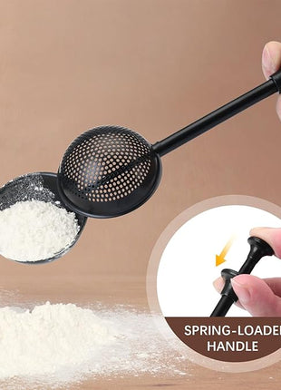 HULISEN Flour Duster for Baking, One-Handed Operation, 304 Stainless Steel Powdered Sugar Shaker Duster, Pick Up and Dust Flour Sifter, Gift Package, Black