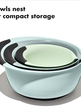 OXO Good Grips 3-Piece Plastic Mixing Bowl Set - Cadet Blue, Tower Gray, Jade, Small, Medium, Large
