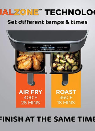 Ninja DZ201 Foodi 6-in-1 2-Basket Air Fryer with DualZone Technology, 8-Quart Capacity, and a Dark Grey Stainless Finish (Dark Grey Stainless) (Renewed)