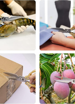 CGBE Kitchen Scissors All Purpose Heavy Duty, Ultra Sharp Stainless Steel Kitchen Shears Dishwasher Safe, Cooking Shears for Chicken, Poultry, Fish, Meat, Herbs & Grapes with Non-Slip Grips - Gold