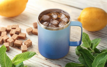 MEWAY 12oz Coffee Mug With Handle 2 Pack Bulk,Stainless Steel Insulated Travel Tumblers With Sliding Lid,Double Wall Vacuum Camping Cup for Hot & Cold Drinks Tea (Bubble Gum&Blue Waves,Set of 2)