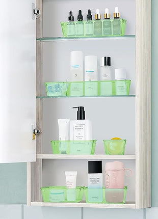 WOWBOX 25 PCS Plastic Drawer Organizer Set, 4 Sizes Desk Drawer Divider Organizers and Storage Bins for Makeup, Jewelry, Gadgets for Kitchen, Bedroom, Bathroom, Office, Clear Green