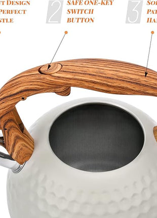 Tea pot, 3.2Qt Whistling Tea Kettle Stovetop, Convenient switch/heat-resistant handle, coffee, tea, milk teapots, Gas Electric Applicable (cream)