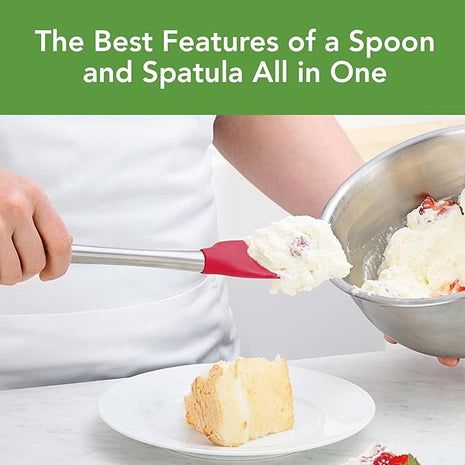 Tovolo Spoon Spatula Spoonula with Stainless Steel Handle Ergonomic Grip Viva Magenta, Silicone Scoopula Kitchen Utensil Non Scratch Easy Clean Dishwasher Safe Heat Resistant Flex Core Scoop Spatula