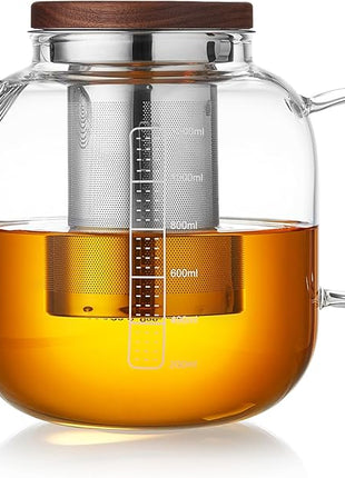 Glass Teapot With Stainless Steel Infuser 1200ml, Glass Tea Pot, Loose Leaf Tea Kettle, Glass Kettle Stovetop, Teapot With Strainer, Tea Infuser Pot Glass Teacup Tea Cups For Blooming Tea