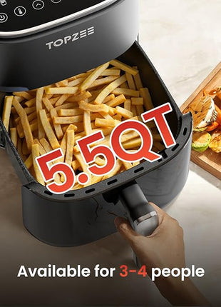 TOPZEE Air Fryer 12-in-1 with 5.5 QT Large Capacity, Compact Air Fryer, 100-400℉ Precise Heat, 360°Hot Air Circulation, 95% Less Oil, Bake, Dry, Reheat, Frozen, Broil, Proof, Black