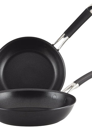 Anolon Smart Stack Hard Anodized Nonstick Frying Pan Set / Skillet Set - 8.5 Inch and 10 Inch, Black
