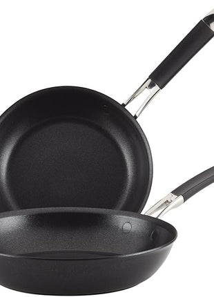 Anolon Smart Stack Hard Anodized Nonstick Frying Pan Set / Skillet Set - 8.5 Inch and 10 Inch, Black