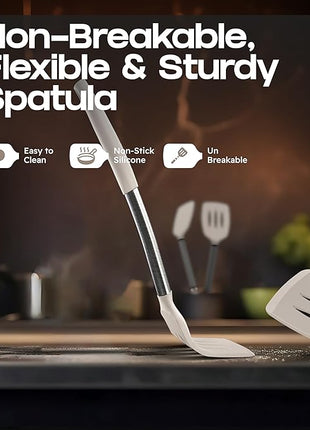 Silicone Spatula Set - Turner Spatulas Silicone Heat Resistant 600°F - Slotted & Solid Spatula for Cooking Fish, Eggs, Pancakes Flipper – Spatulas for kitchen use – Mist