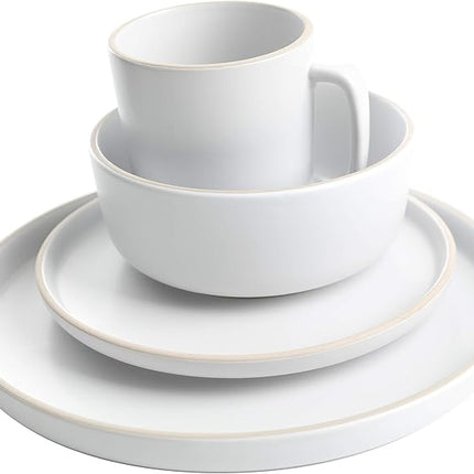 Gibson Home Zuma 16 Piece Round Kitchen Dinnerware Set, Dishes, Plates, Bowls, Mugs, Service for 4, Matte Stoneware, White