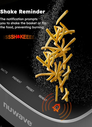 Nuwave Brio Plus 8 Qt Air Fryer, PFAS Free, New & Improved, Digital Touch Screen, Cool White Display, 50°F~400°F in Precise 5°, 5 Cook Functions, 100 Presets & 50 Memory, 3 Wattages 700, 1500, 1800