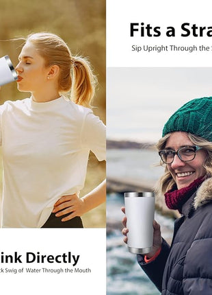 DOMICARE 20oz Stainless Steel Tumbler Bulk with Lid, Double Wall Vacuum Insulated Travel Mug, Powder Coated Coffee Cup, Powder White, 1 Pack