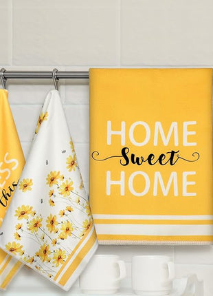 Boyiee Set of 6 Yellow Flower Kitchen Towels Decorative Floral Tea Towels Absorbent Home Dish Towels 24 x 16 Inch Truck Reusable Hand Towel Housewarming Gift for Farmhouse Kitchen Bathroom Decoration