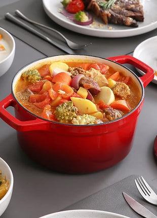 vancasso Enameled Cast Iron Dutch Oven with Lid, 3.5 QT Small Round Enamel Dutch Oven Pot for Bread Baking, Non Stick Enamel Coating, Red